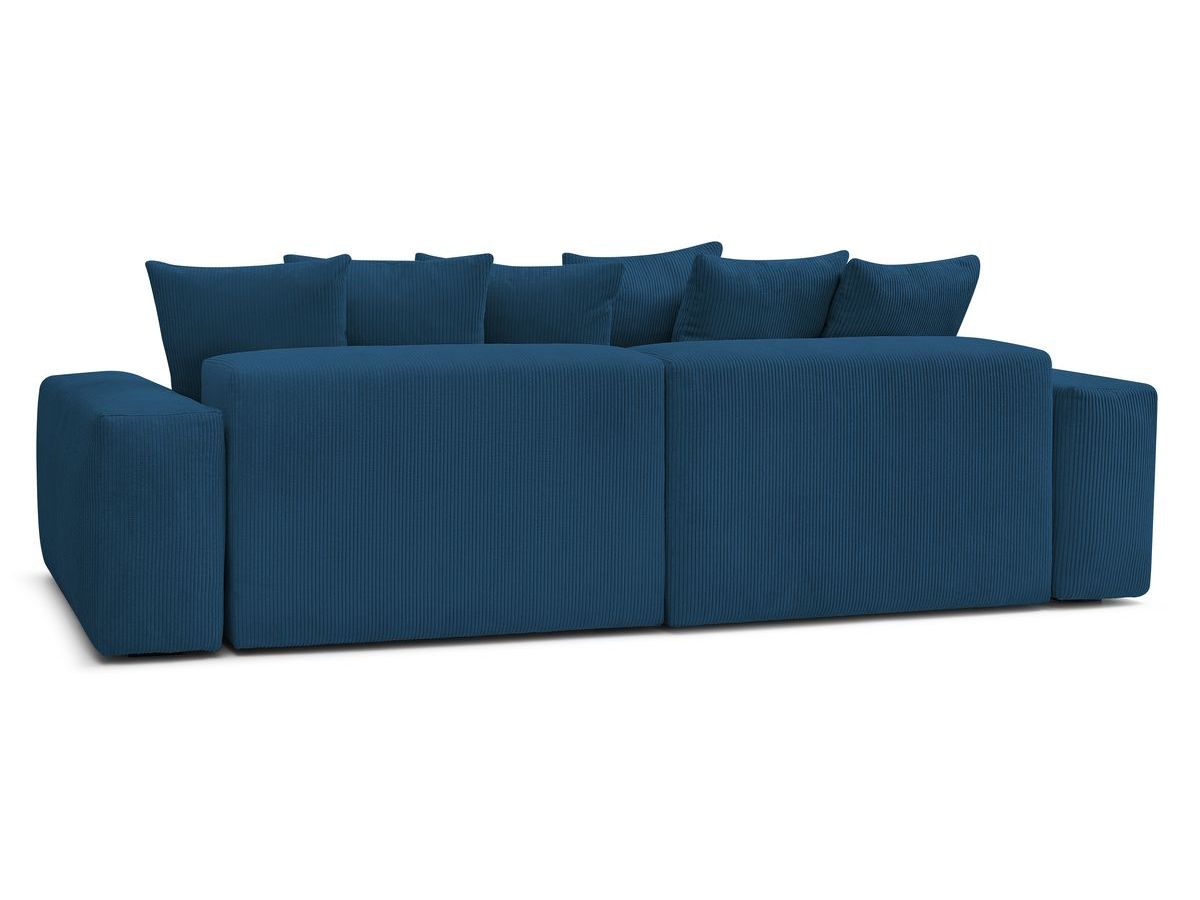 Bobochic Voltaire Ecksofa mit Schlaffunktion und Bettkasten und Pouf Cordsamt Dunkelblau
