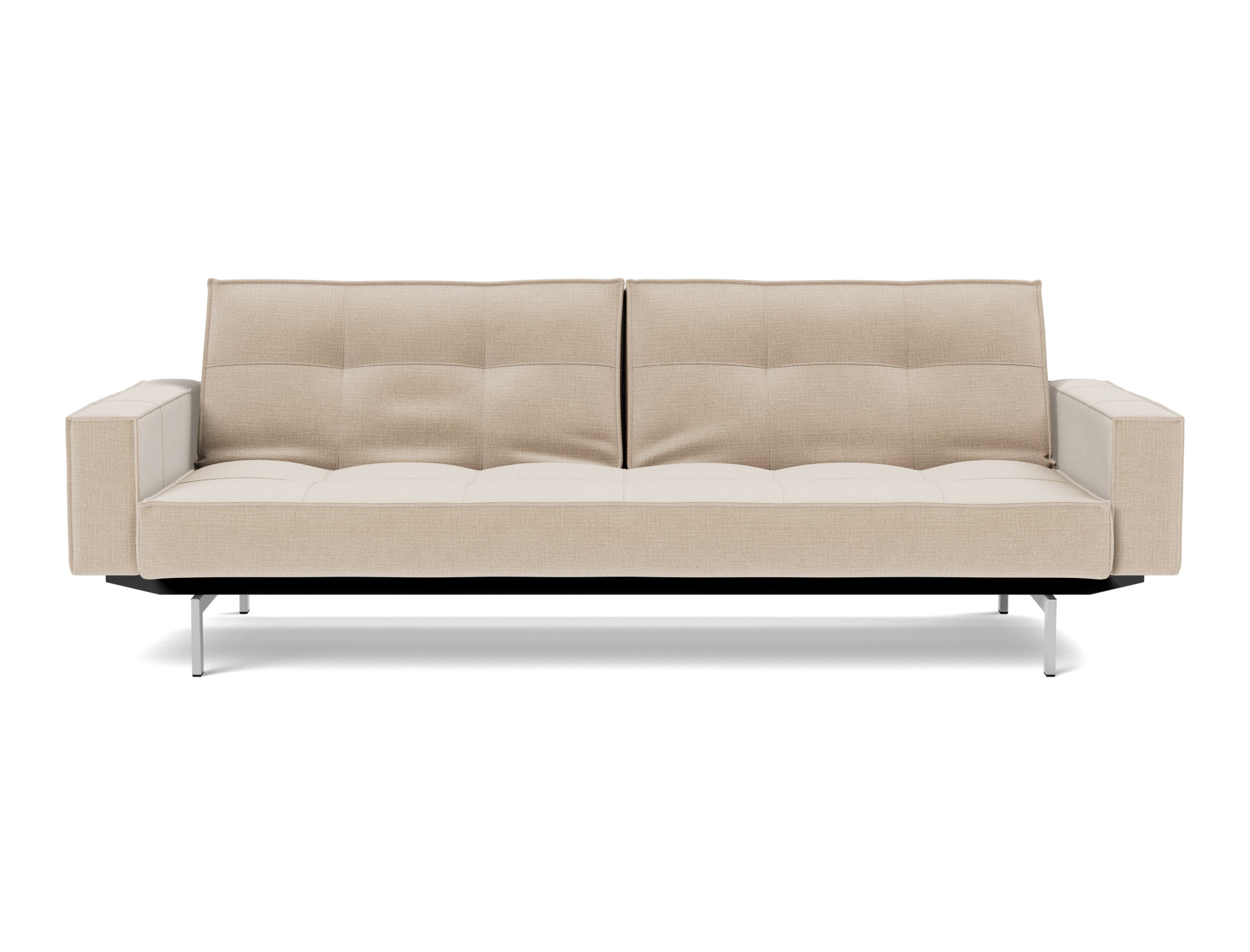 Schlafsofa Splitback mit Armlehnen Chenille Esina 410-Almond-Beige Beine Chrom