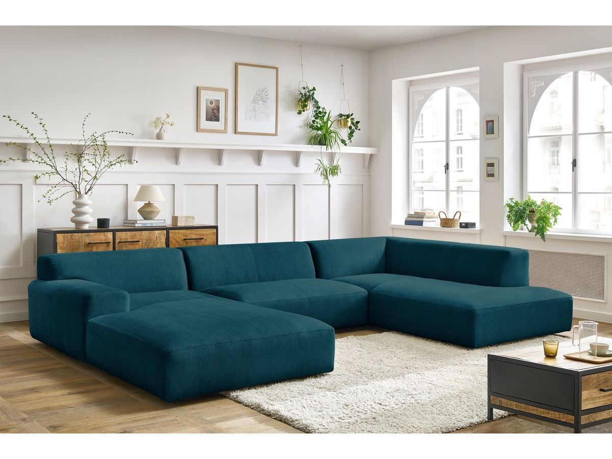 Bobochic Lavena Wohnlandschaft 359 × 220 cm Samt Dunkelblau Ecke links