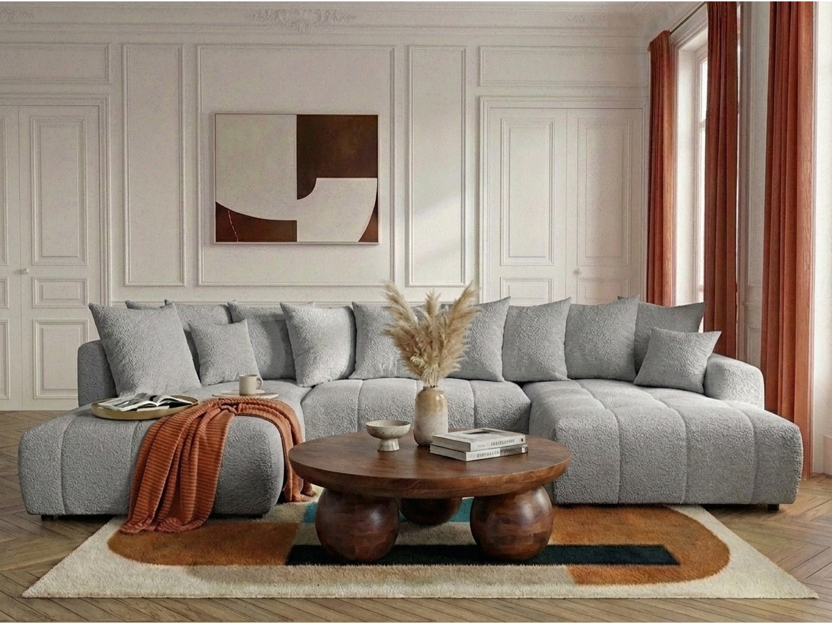 Bobochic Roxelane Wohnlandschaft Bouclé-Stoff Hellgrau Ecke rechts