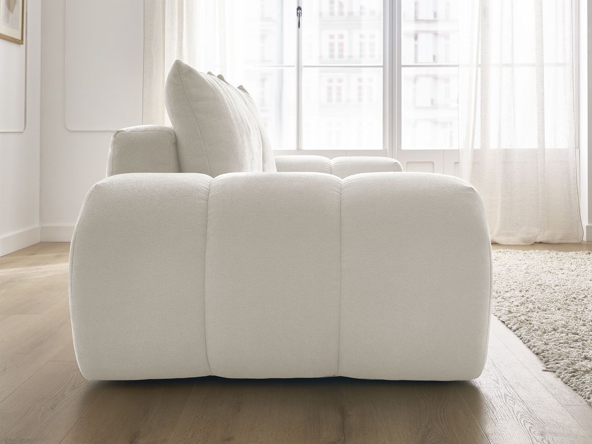 Bobochic Everest Schlafsofa 3-Sitzer mit Bettkasten, 2 Kissen Strukturstoff Weiß