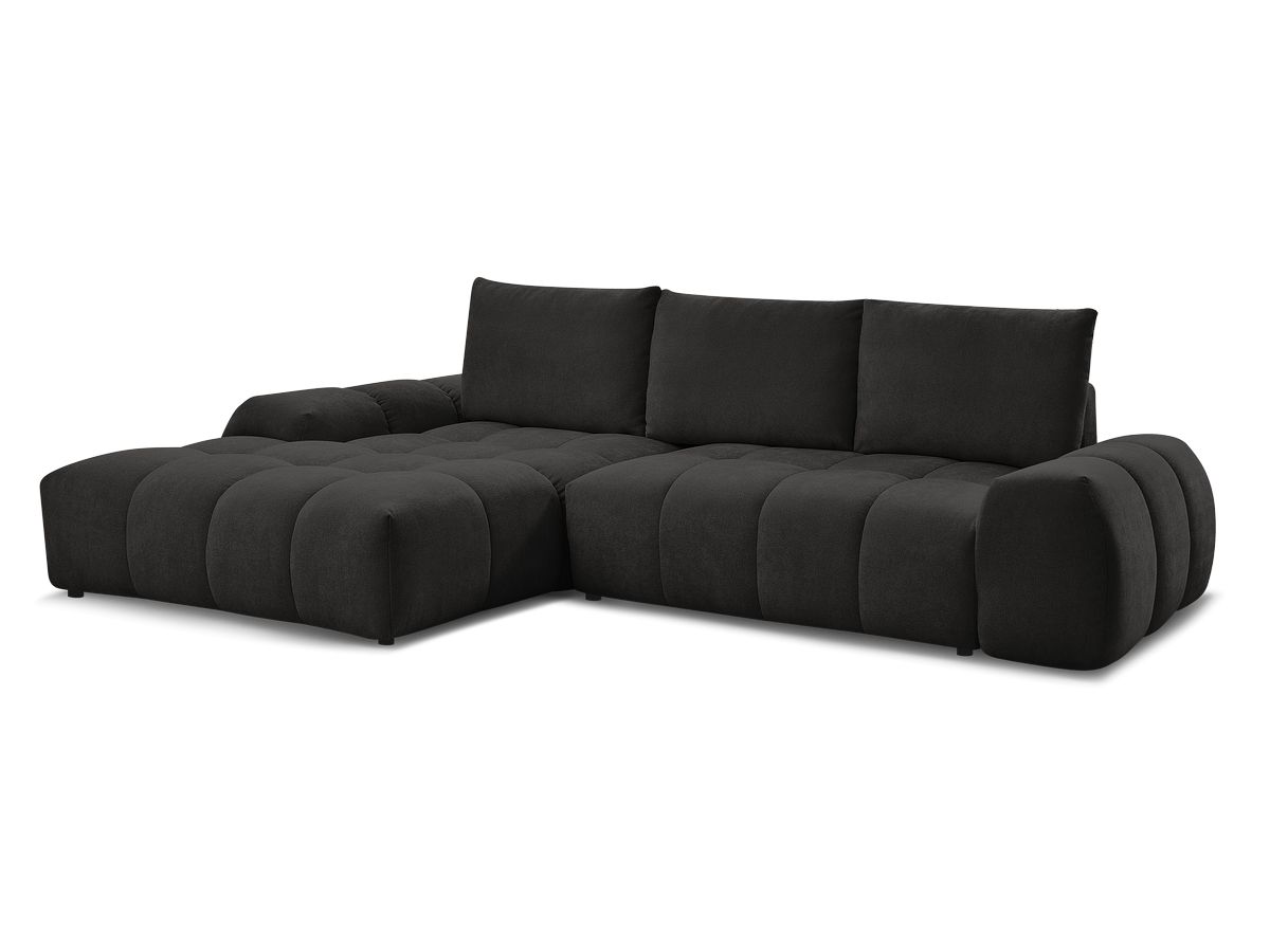 Bobochic Everest Ecksofa mit Schlaffunktion und Bettkasten 318 × 180 cm, 3 Kissen Strukturstoff Schwarz Ecke links