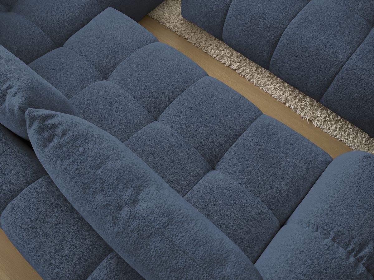 Bobochic Everest Ecksofa mit Schlaffunktion und Bettkasten und Pouf 320 × 212 cm, 5 Kissen Melange-Stoff Dunkelblau Ecke rechts