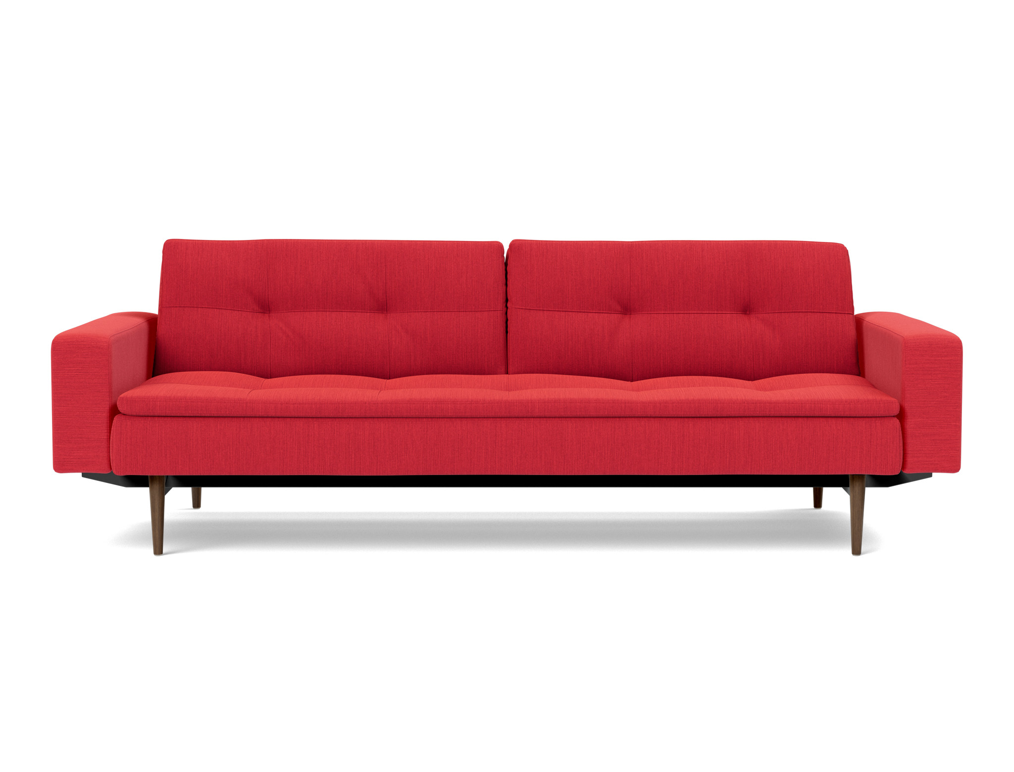 Schlafsofa Dublexo mit Armlehnen Flachgewebe Elegance 511-Red Beine Styletto Eiche dunkel