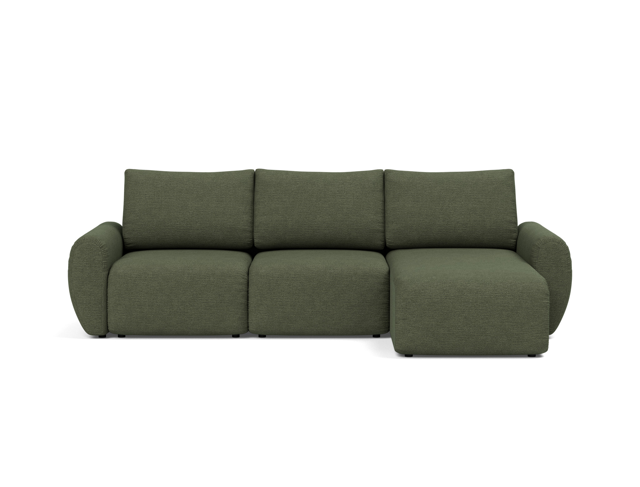 Schlafsofa Norum mit Chaiselongue und Curve-Armlehnen Strukturierter Stoff Taura 353-Forest
