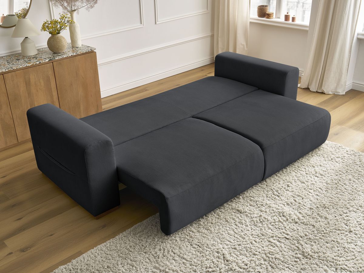 Bobochic Sidonie Schlafsofa 3-Sitzer mit Bettkasten Cordsamt Schwarz