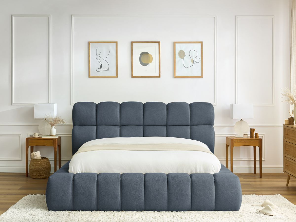 Bobochic Mont-blanc Polsterbett mit Bettkasten Stoff Dunkelblau, Liegefläche 180 × 200 cm