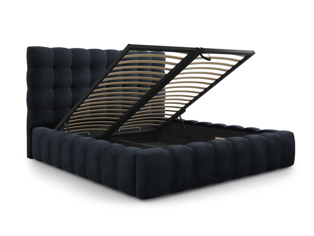 Cosmopolitan Design Stauraumbett mit Kopfteil Bali 180x200 Samt Bluvel Dunkelblau
