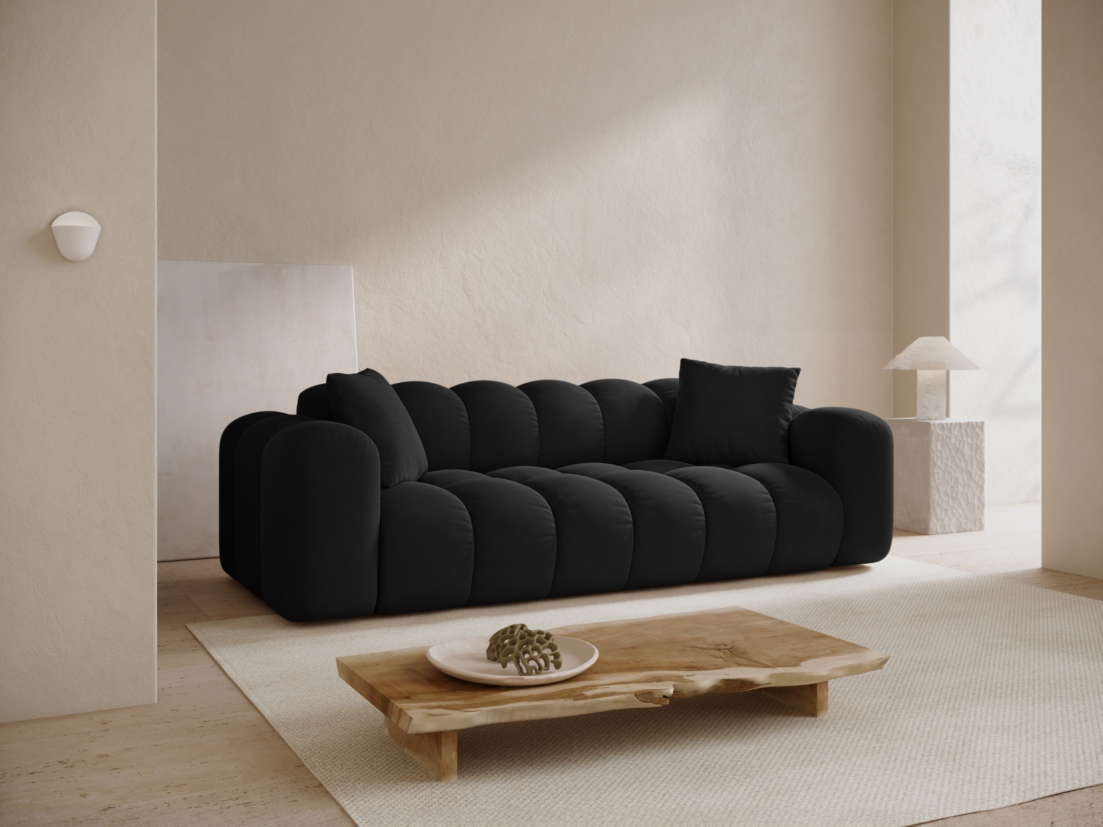 Cosmopolitan Design Sofa Treno 4-Sitzer Samt Bluvel Schwarz