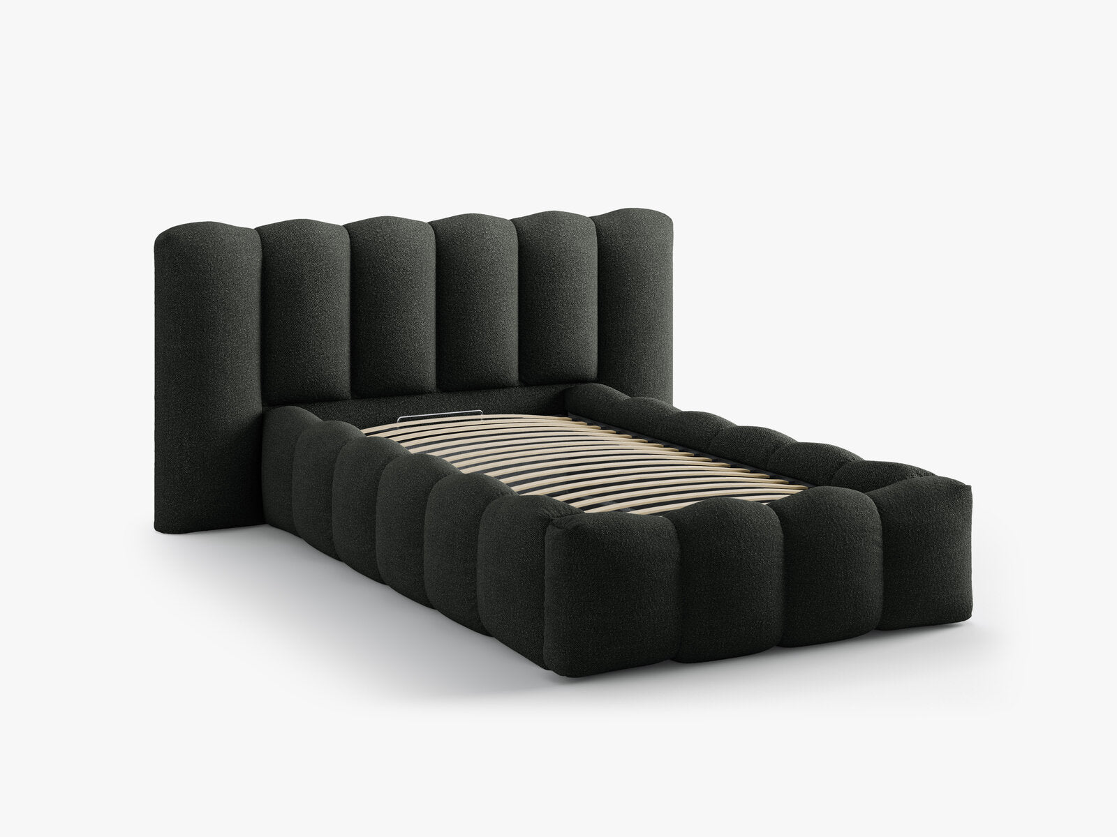 Micadoni Stauraumbett mit Kopfteil Lupine Boucle Baloo Schwarz
