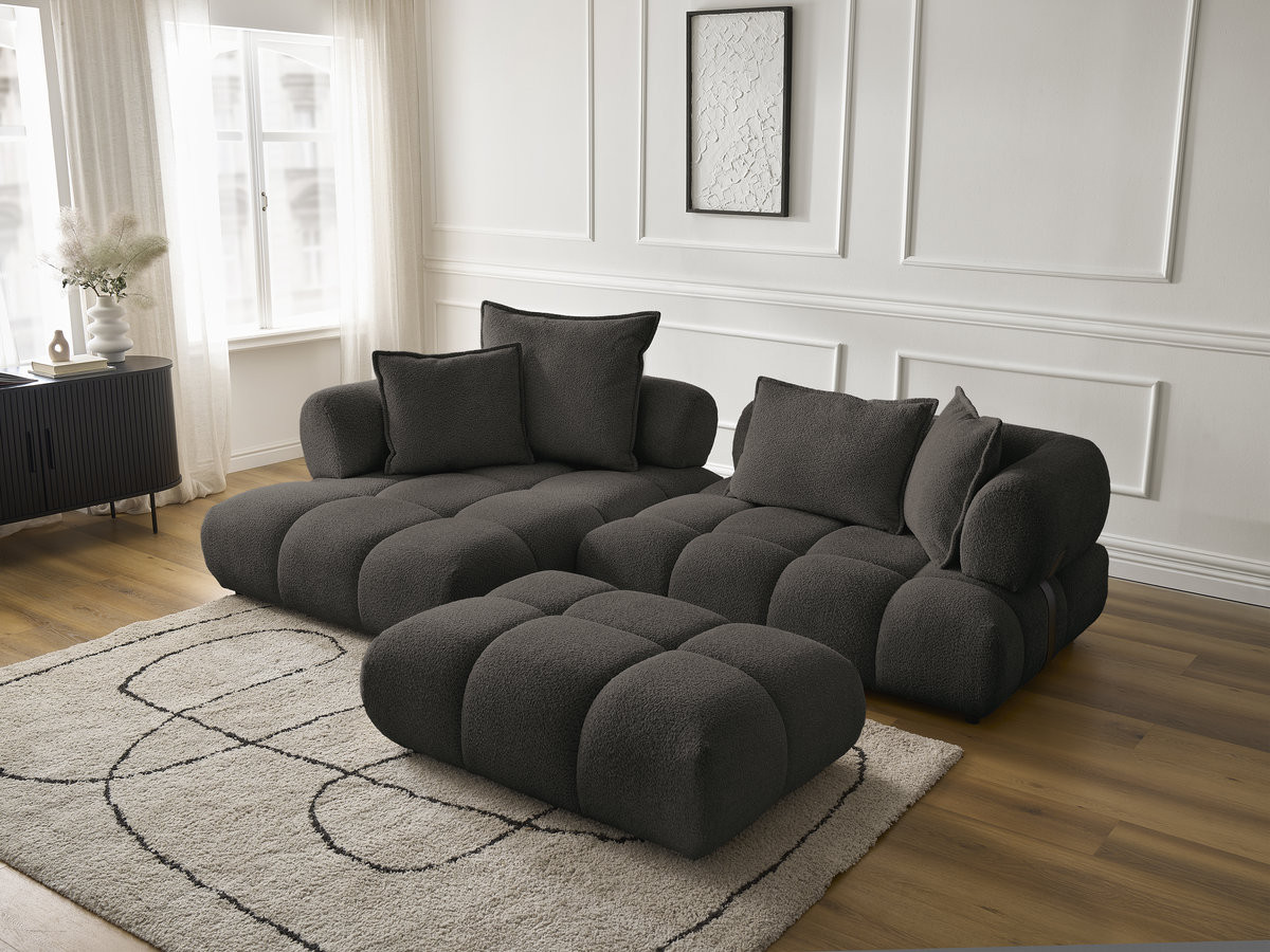 Bobochic Alya Ecksofa mit Pouf Bouclé-Stoff Braun Ecke links