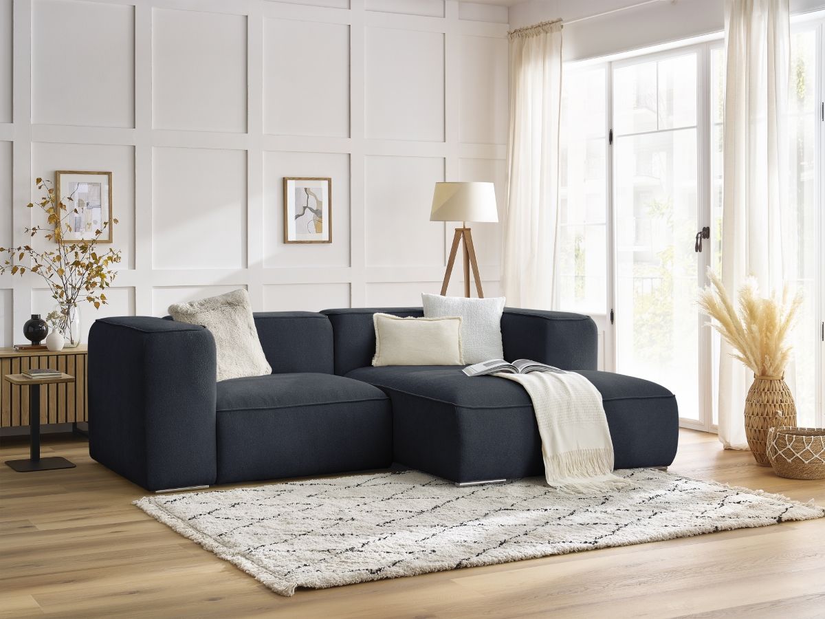 Bobochic Zephyr Ecksofa 260 × 165 cm Strukturstoff Dunkelblau Ecke rechts