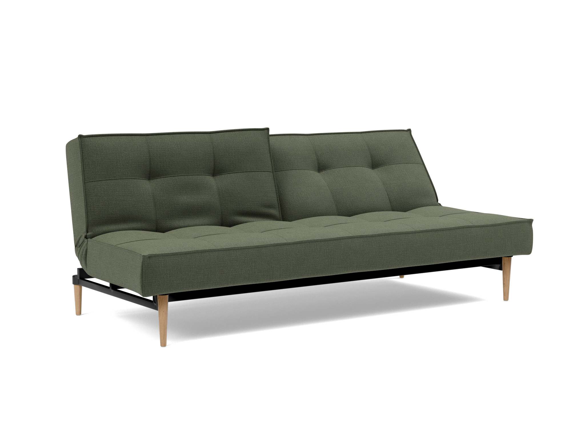 Schlafsofa Splitback Chenille Esina 413-Olive-Green Beine Styletto Eiche hell