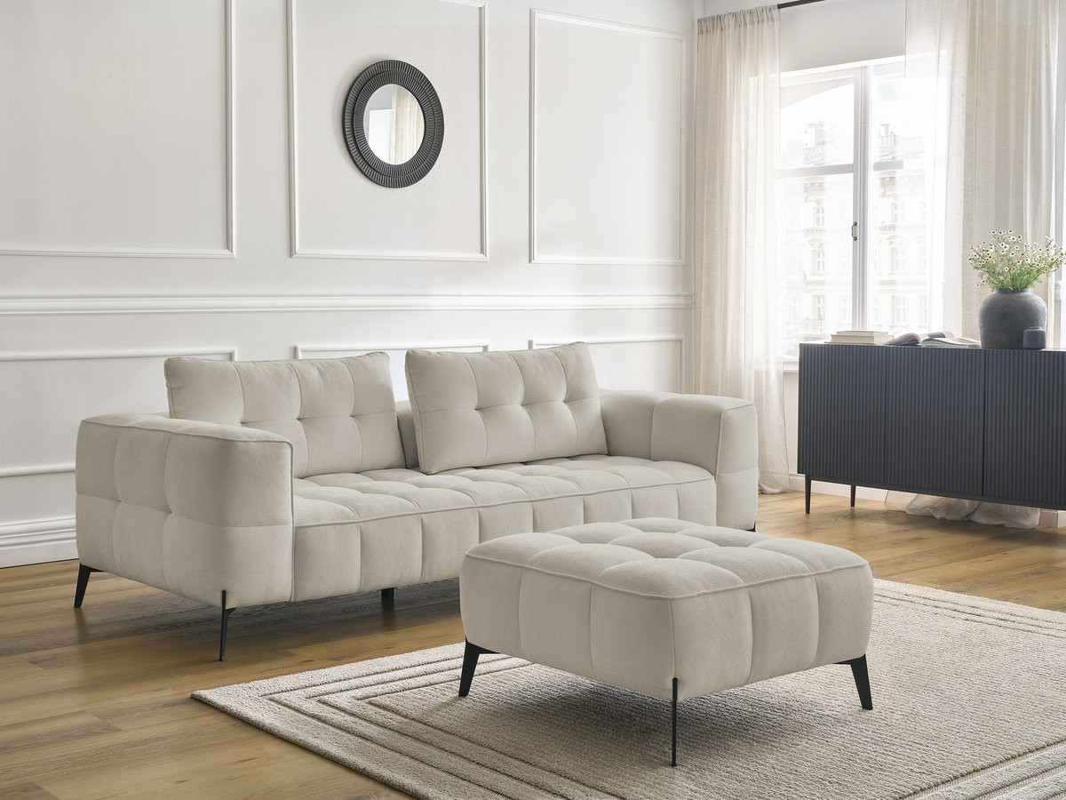 Bobochic Anis Sofa 3-Sitzer mit Pouf Strukturstoff Beige