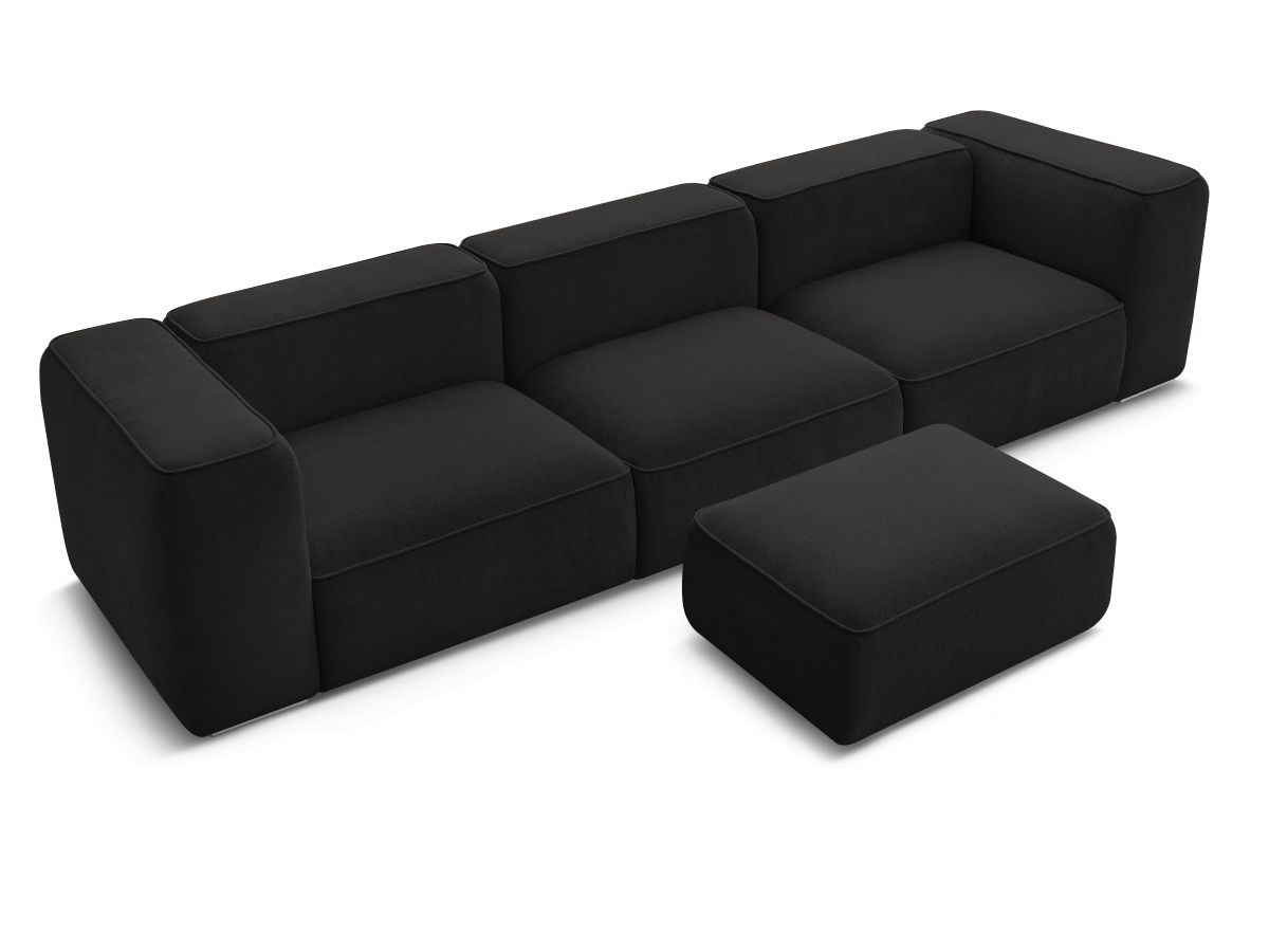 Bobochic Zephyr Sofa 4-Sitzer mit Pouf Strukturstoff Schwarz