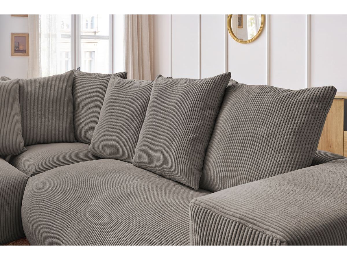 Bobochic Voltaire Ecksofa mit Pouf 268 × 214 cm Cordsamt Taupe Ecke links