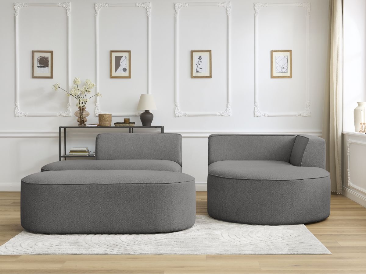Bobochic Rousseau Ecksofa mit Pouf Melange-Stoff Dunkelgrau Ecke rechts