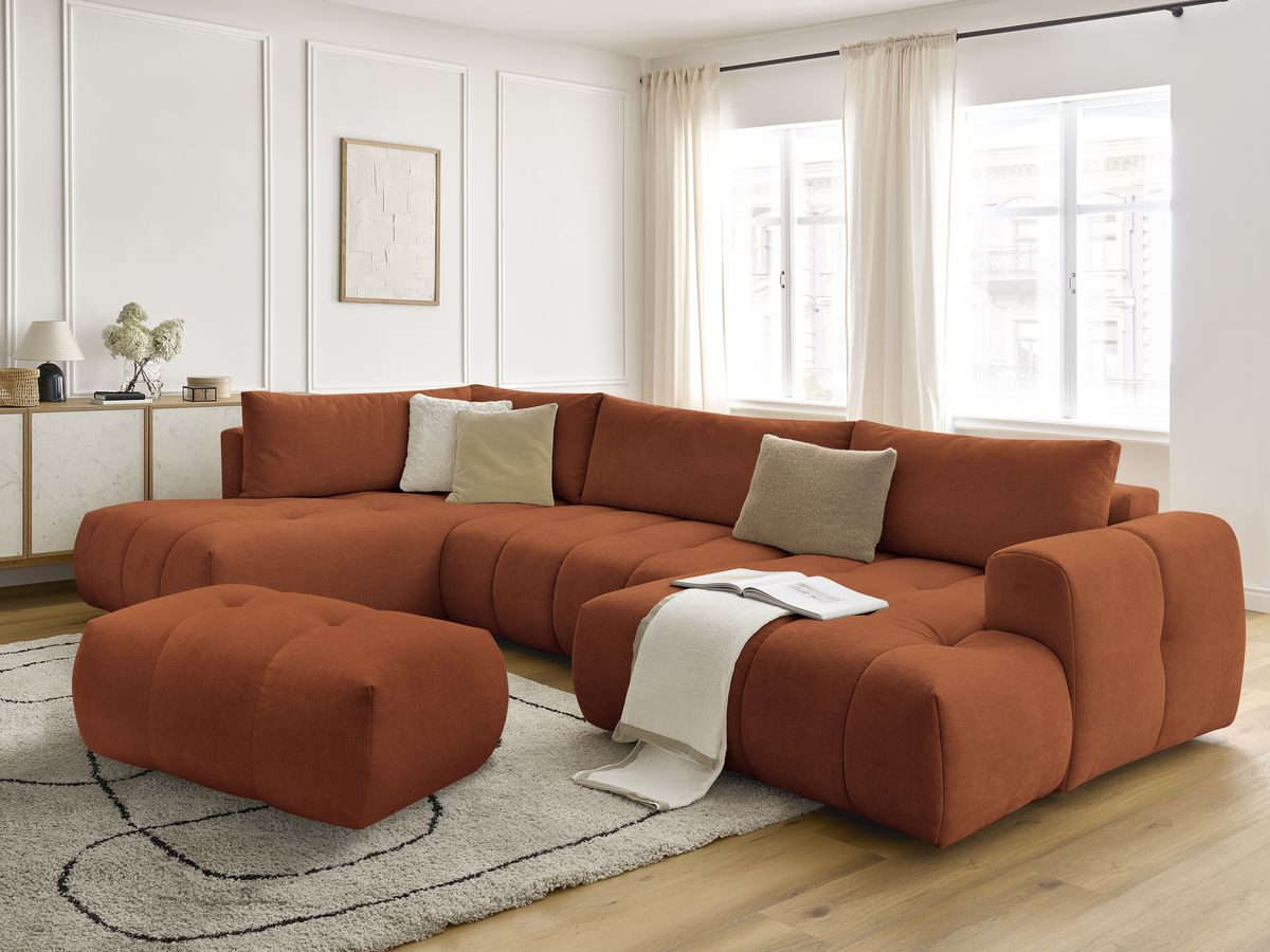 Bobochic Fuji Wohnlandschaft mit Pouf Stoff Orange Ecke rechts