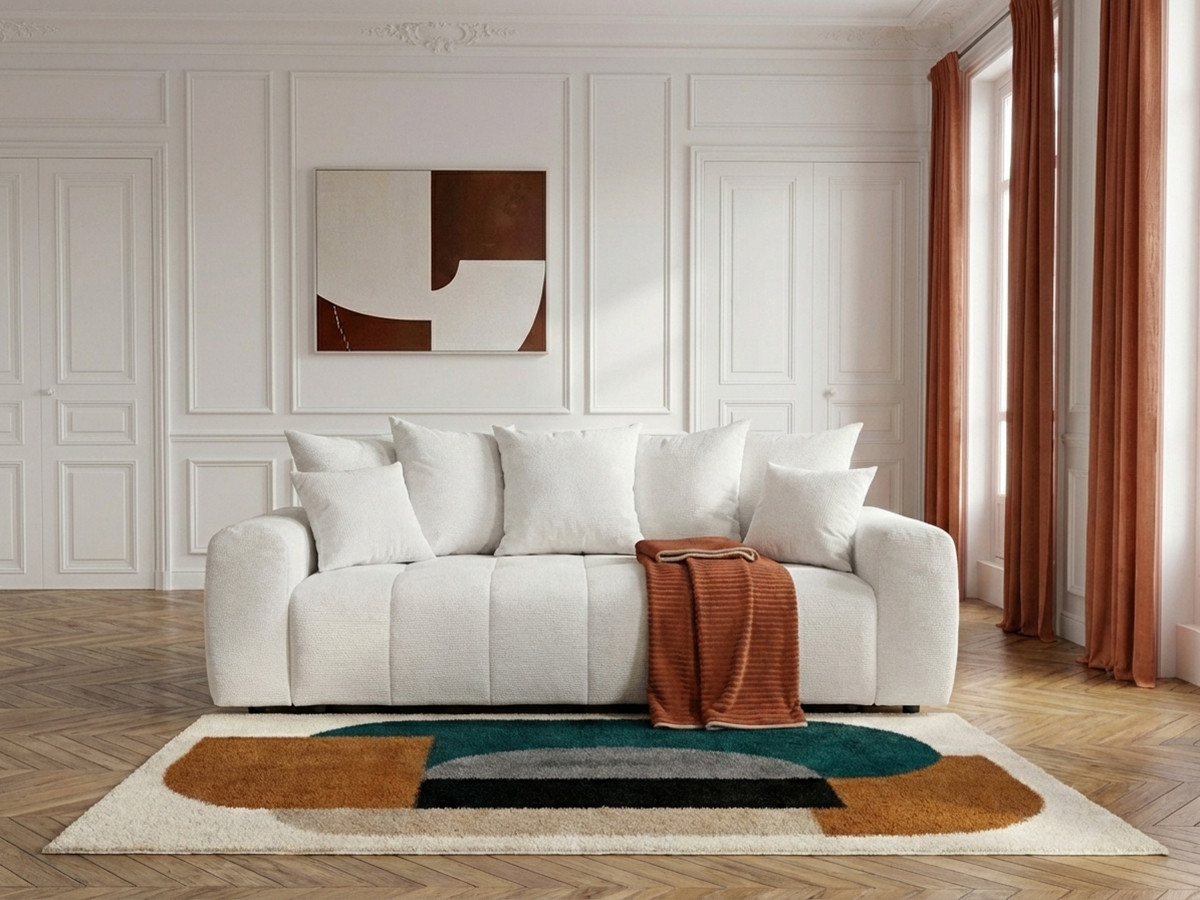Bobochic Roxelane Schlafsofa 3-Sitzer mit Bettkasten Melange-Stoff Weiß