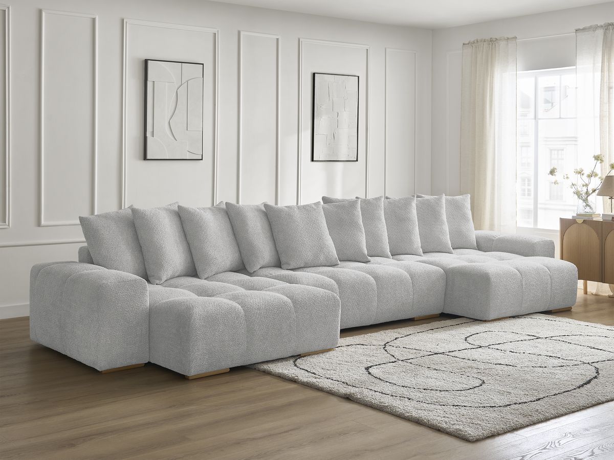 Bobochic Anakin Wohnlandschaft, 10 Kissen Bouclé-Stoff Hellgrau