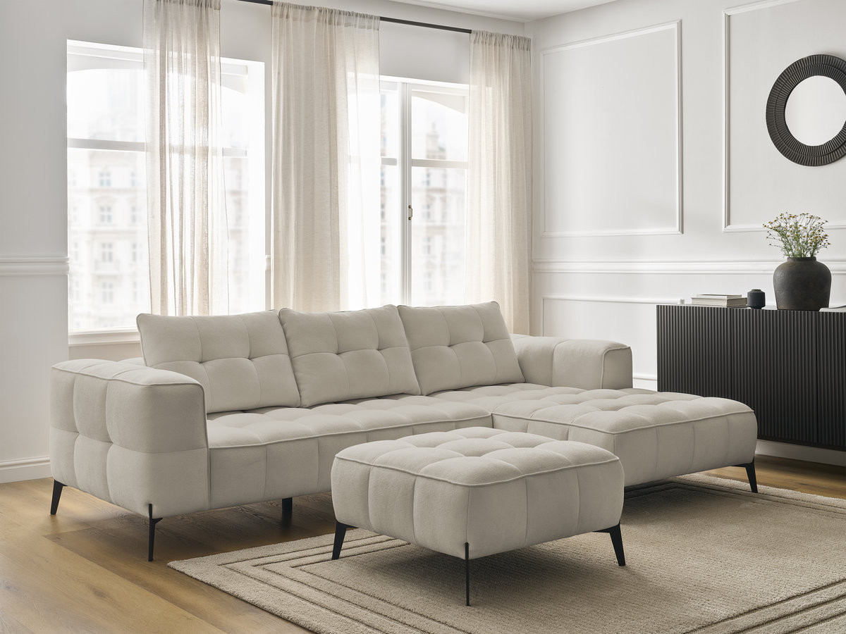 Bobochic Anis Ecksofa mit Pouf Strukturstoff Beige Ecke rechts