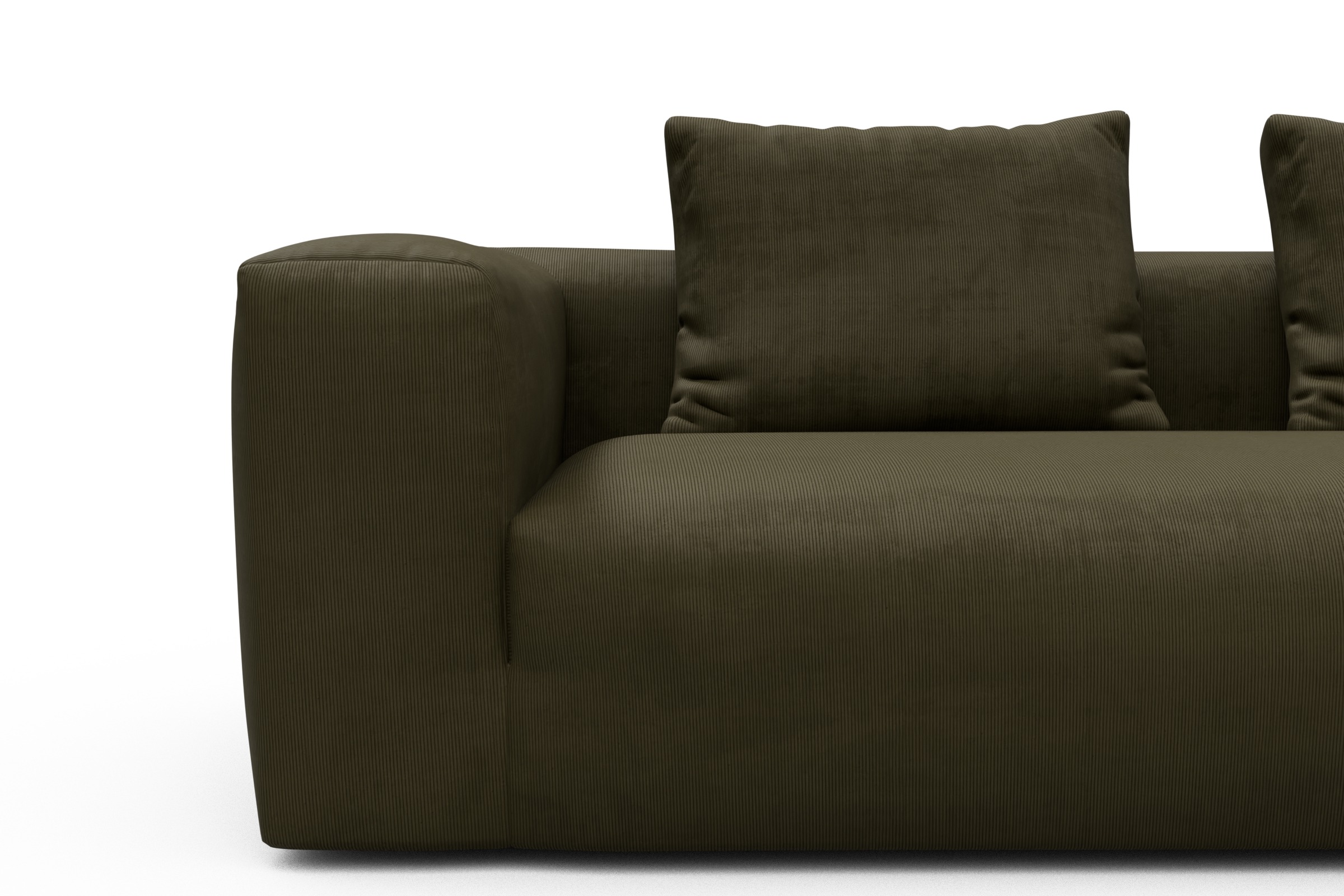 Wohnlandschaft Fred Chaiselongue rechts mit 2-Sitzer und lange Armlehne links Cordufine-Pine-Green