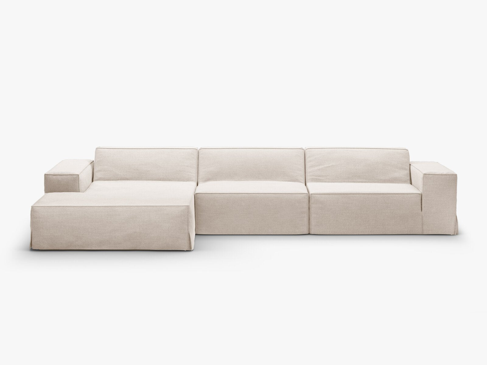 Micadoni Ersatzbezug Ecksofa Jodie 4-Sitzer Links Strukturierter Stoff Lins Beige