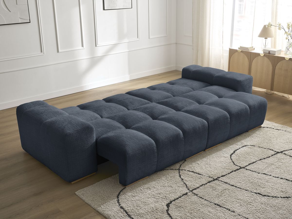 Bobochic Anakin Schlafsofa 3-Sitzer mit Bettkasten, 6 Kissen Strukturstoff Dunkelblau