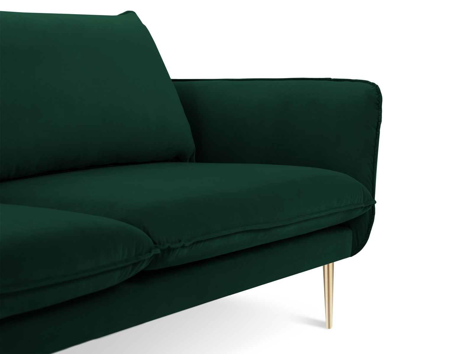 Cosmopolitan Design Sofa Vienna 4-Sitzer Samt Bluvel Flaschengrün Beine Gold