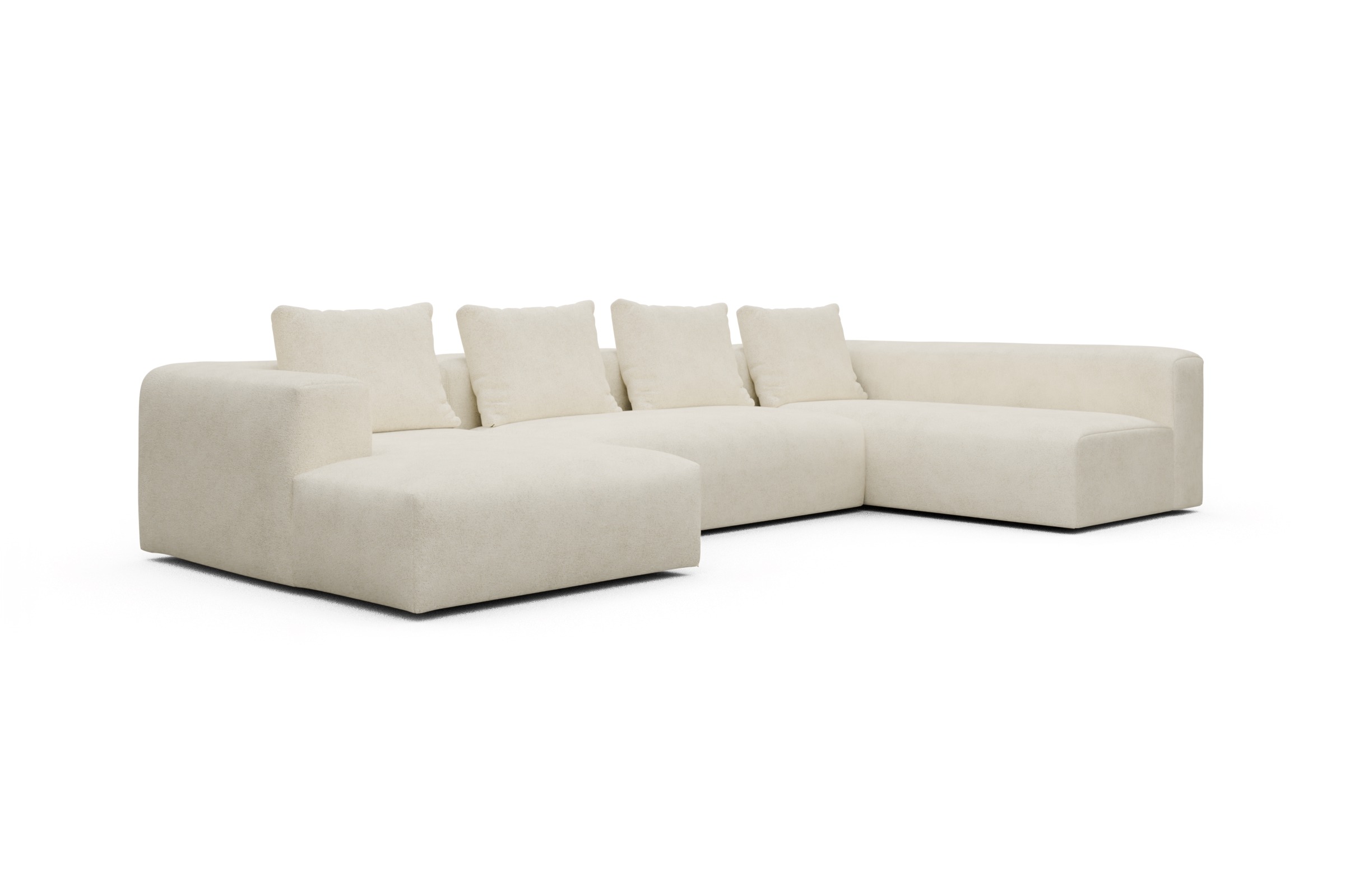 Wohnlandschaft Fred Chaiselongue links mit 2-Sitzer und lange Armlehne rechts Boucle-Off-White