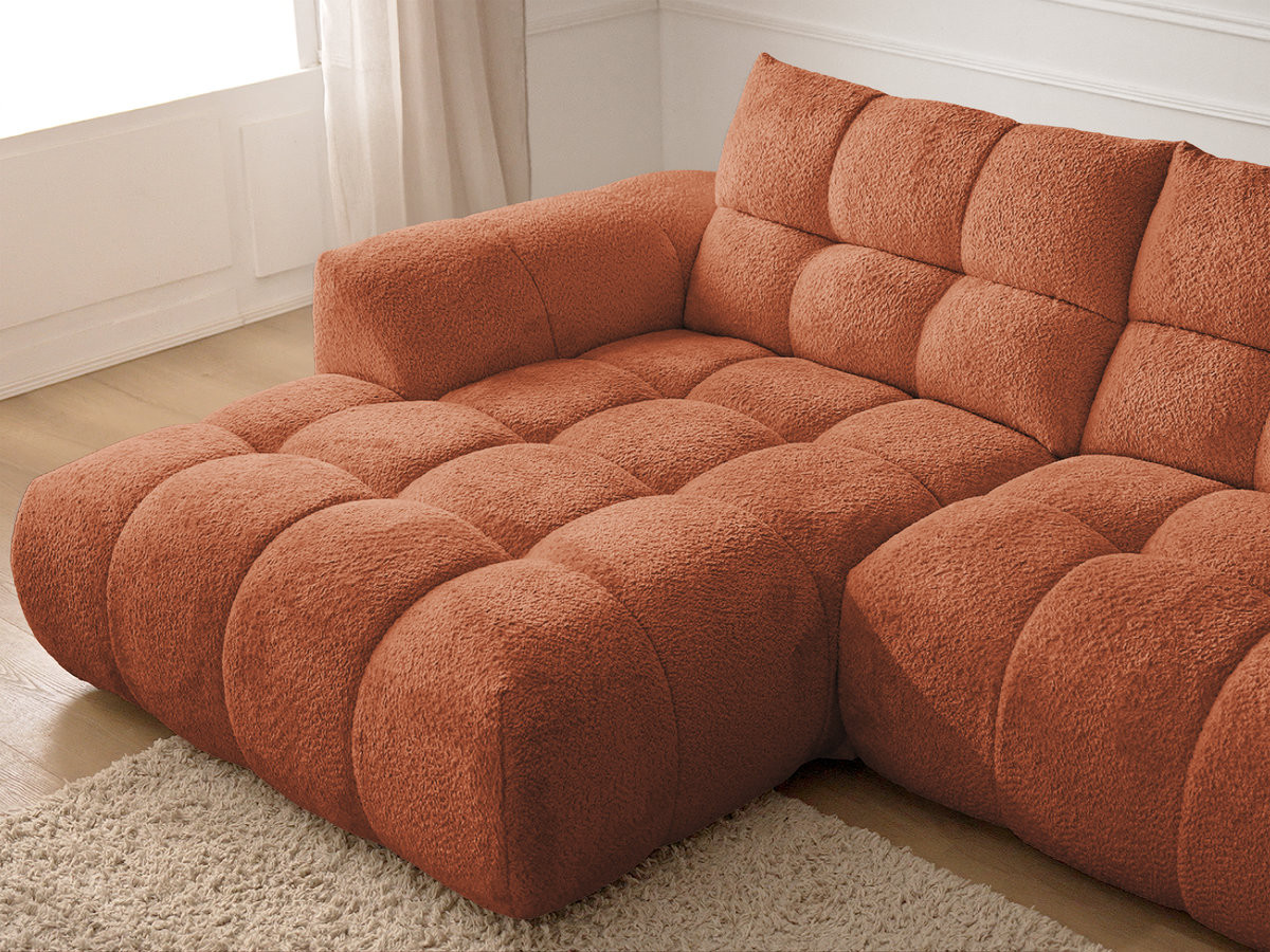 Bobochic Jaya Ecksofa mit Pouf Chenille Orange Ecke links