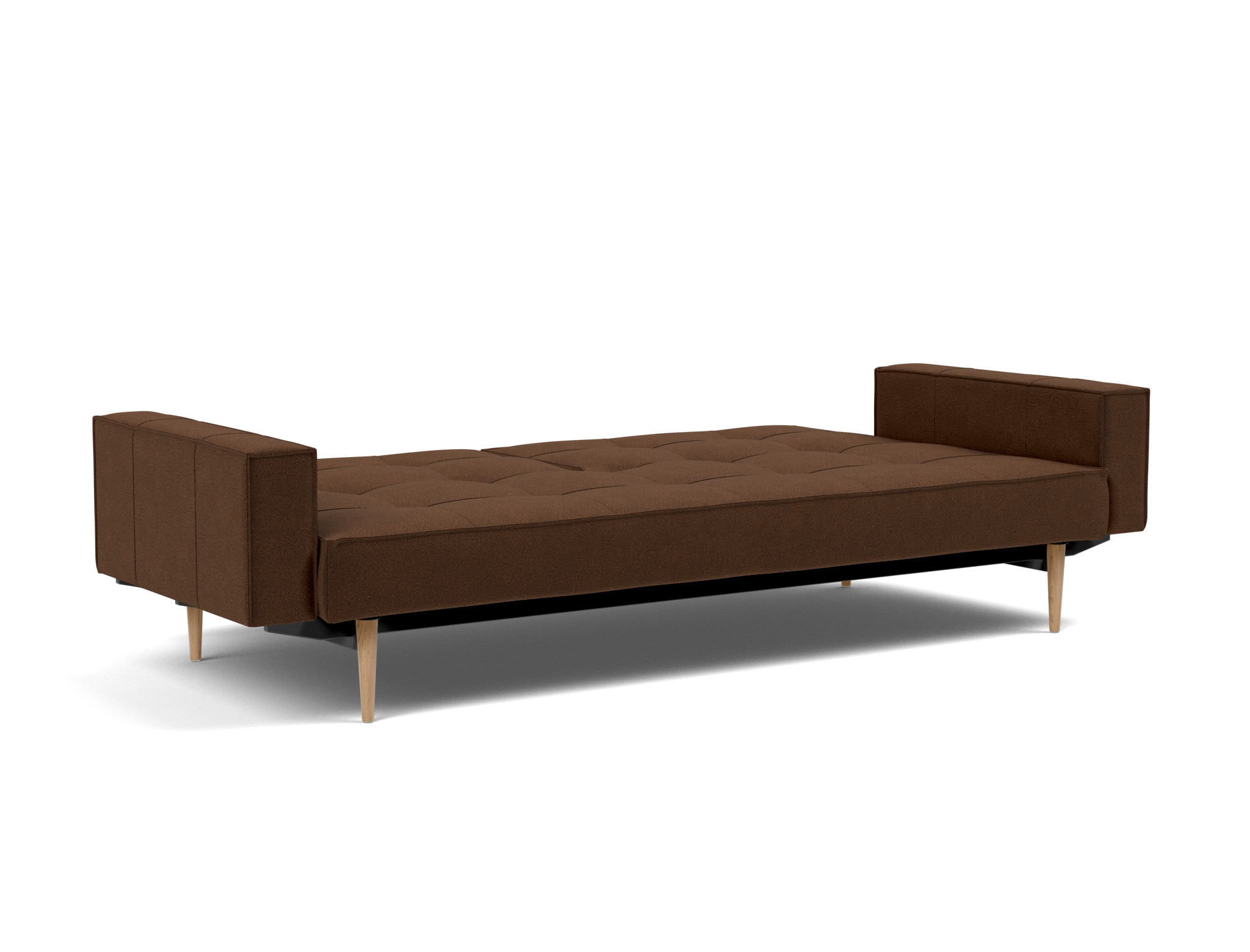 Schlafsofa Splitback mit Armlehnen Strukturierter Stoff Taura 359-Cappuccino Beine Styletto Eiche hell