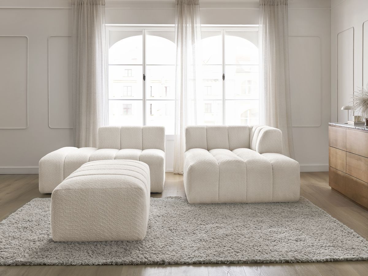 Bobochic Annecy Ecksofa mit Pouf Bouclé-Stoff Weiß Ecke rechts