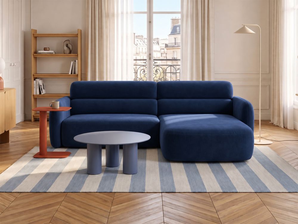 Cosmopolitan Design Ecksofa Malmo 3-Sitzer Samt Bluvel Königsblau Rechts