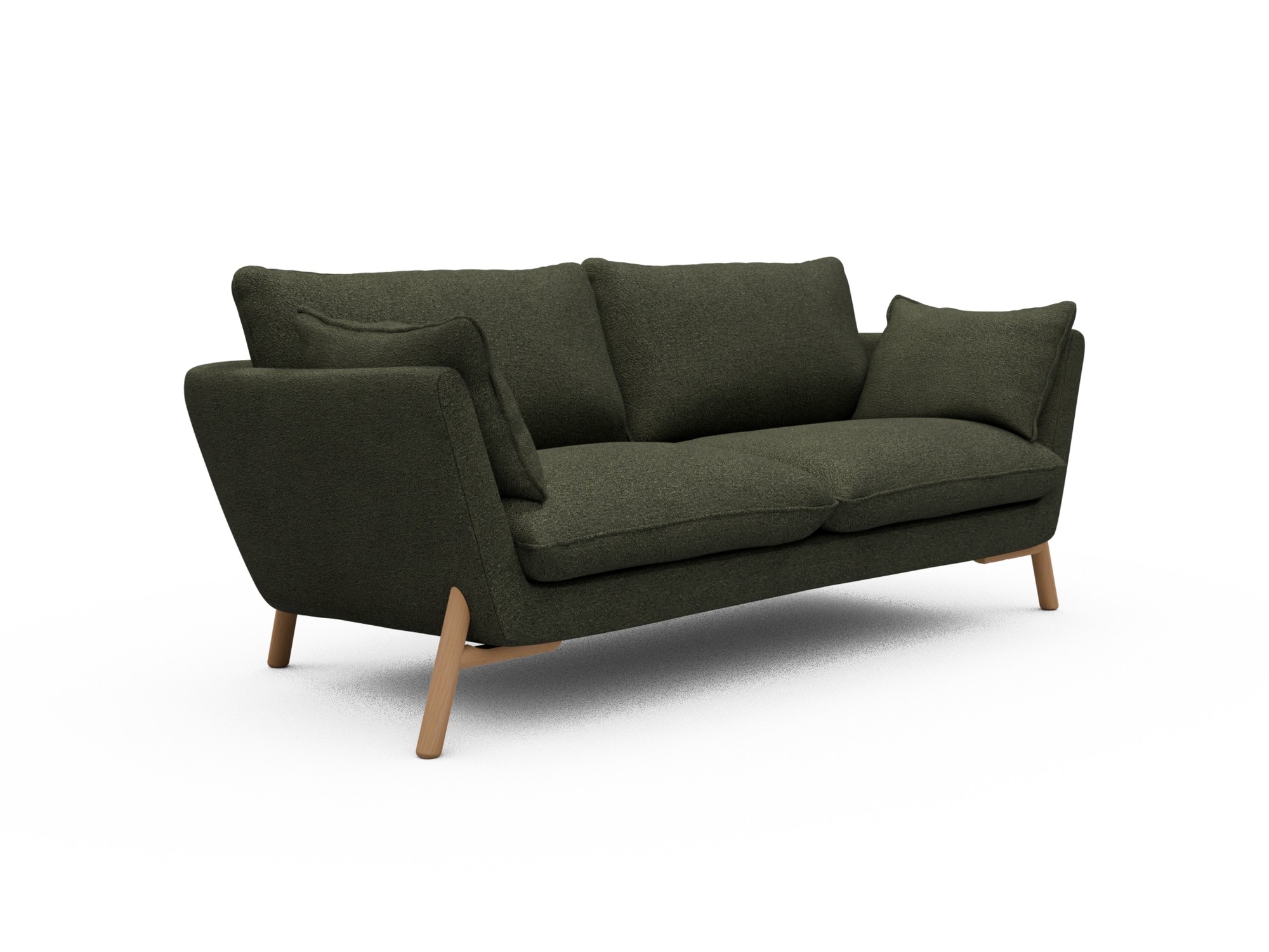 Skandi Home Sofa Emil 2-Sitzer Beinfarbe Eiche Natur Boucle-Forest-Green moebelfaktor