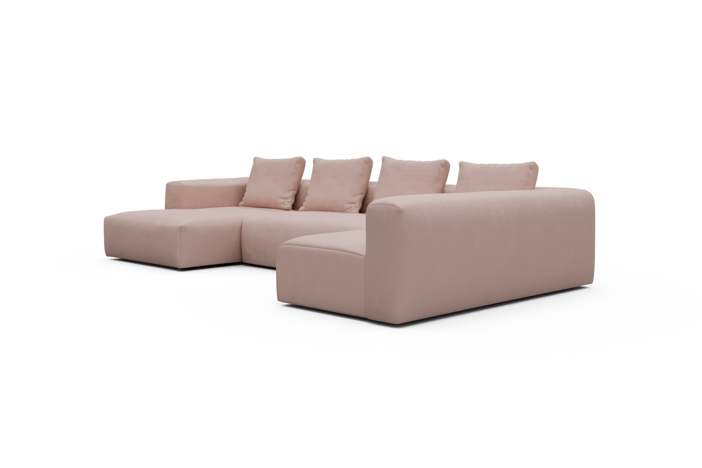 Wohnlandschaft Fred Chaiselongue links mit 2-Sitzer und lange Armlehne rechts Cordufine-Blush
