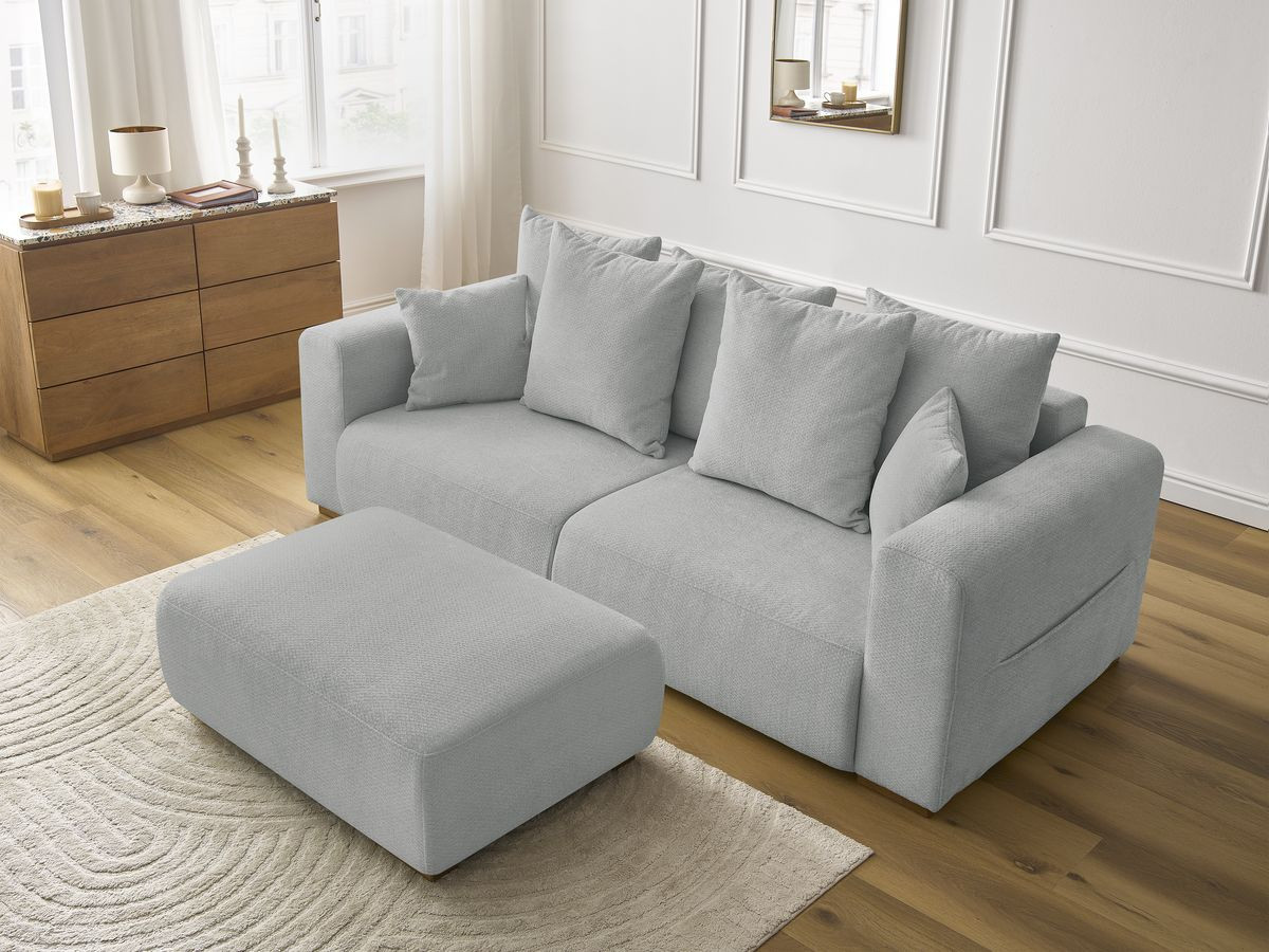 Bobochic Sidonie Sofa 4-Sitzer mit Pouf Melange-Stoff Hellgrau