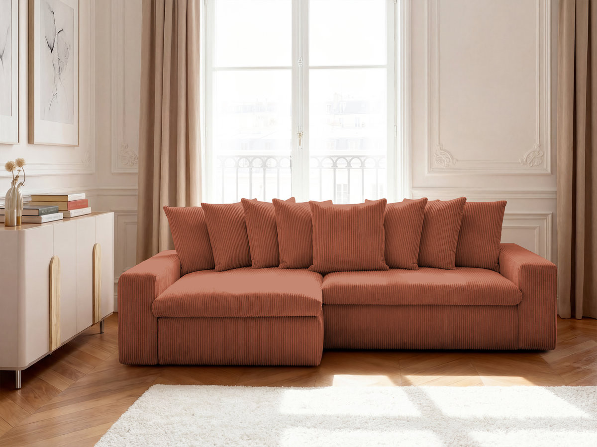 Bobochic Enore Ecksofa 330 × 157 cm Cordsamt Orange Ecke links
