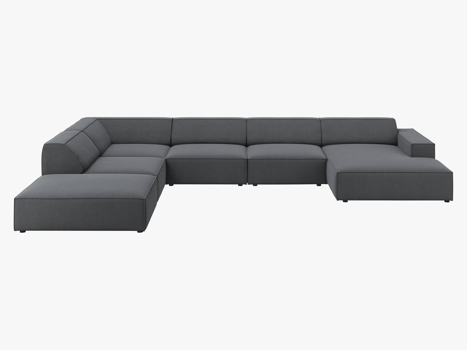 Micadoni Panorama-Ecksofa Jodie 7-Sitzer Links Strukturierter Stoff Megan Dunkelgrau