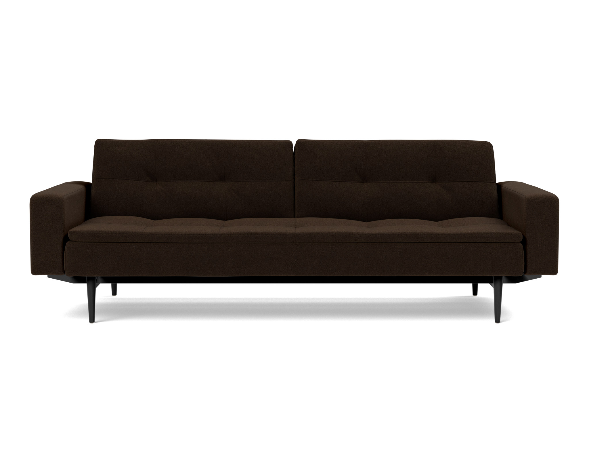 Schlafsofa Dublexo mit Armlehnen Strukturierter Stoff Taura 358-Chocco Beine Styletto Eiche schwarz