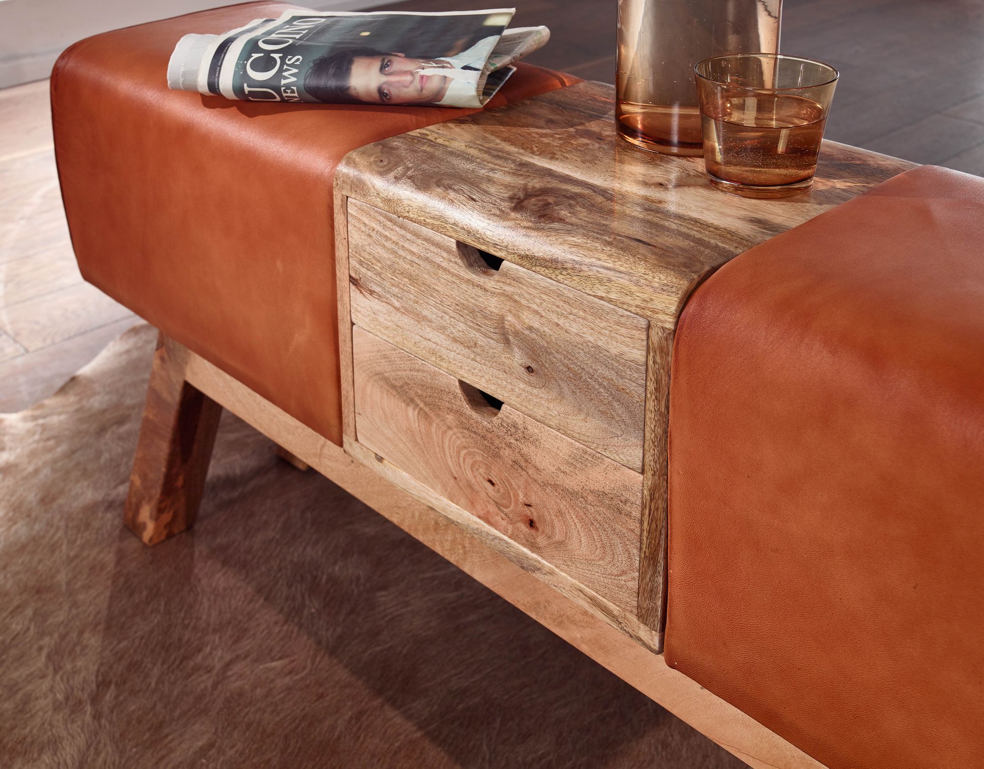 Sitzbank Hoffell Echtleder Braun 120 × 30 × 56 cm