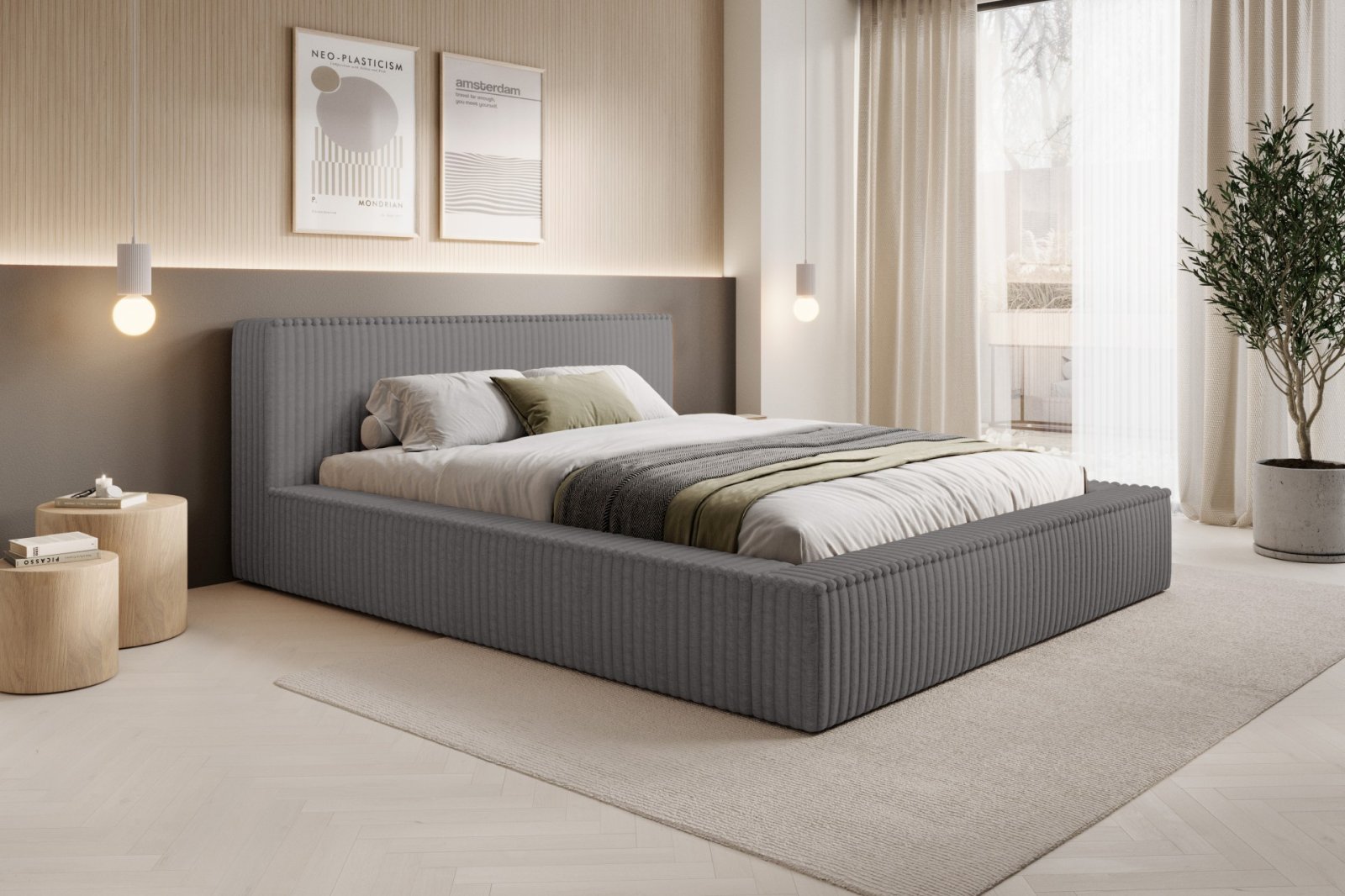 Polsterbett Lento Softcord mit Fellstruktur 140x200 mit Metallrahmen Vito 16