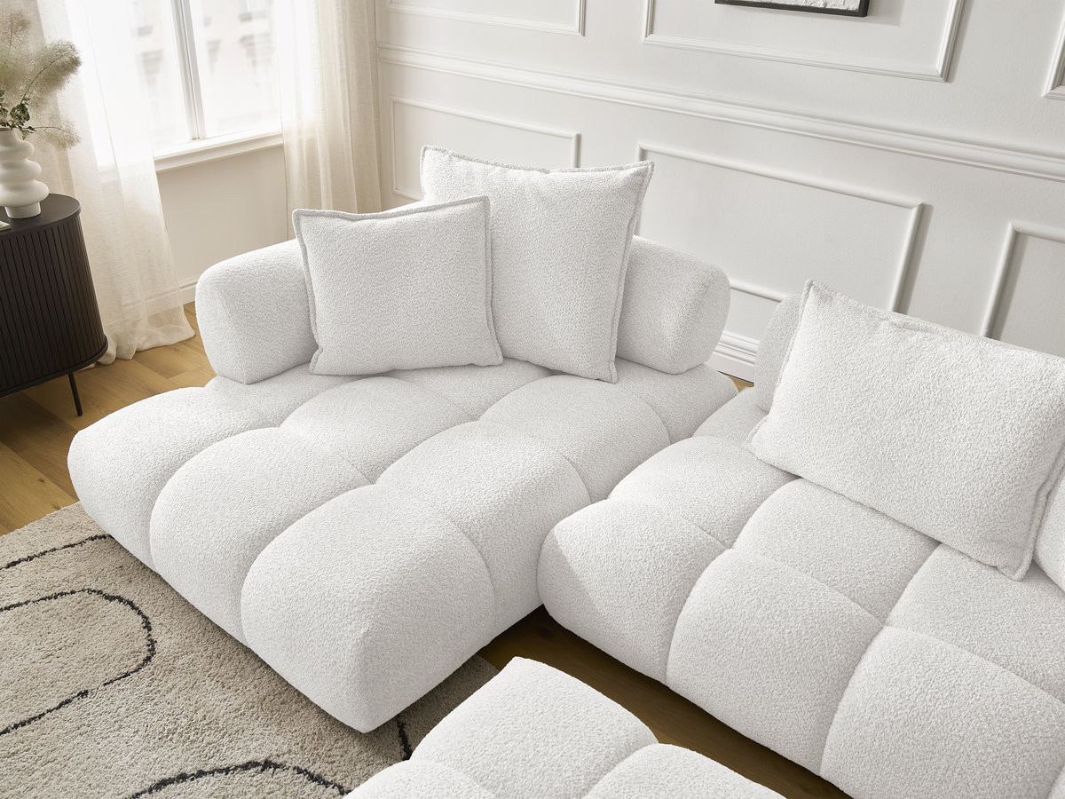 Bobochic Alya Ecksofa mit Pouf Bouclé-Stoff Weiß Ecke links