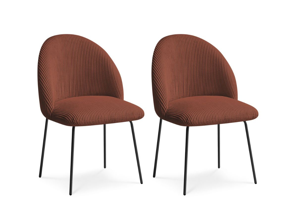 Bobochic Lalie Esszimmerstuhl 2er-Set mit Metallbeinen, schwarz Cordsamt Orange