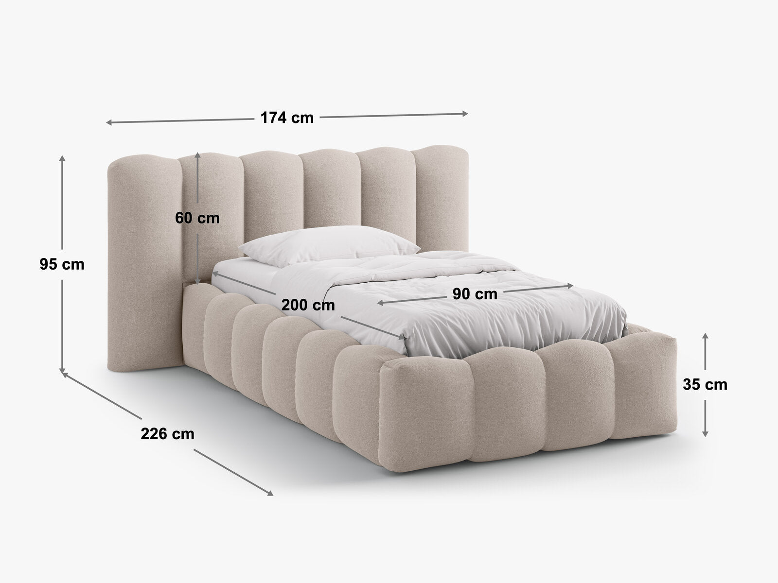 Micadoni Stauraumbett mit Kopfteil Lupine Strukturierter Stoff Moly Cappuccino 90x200