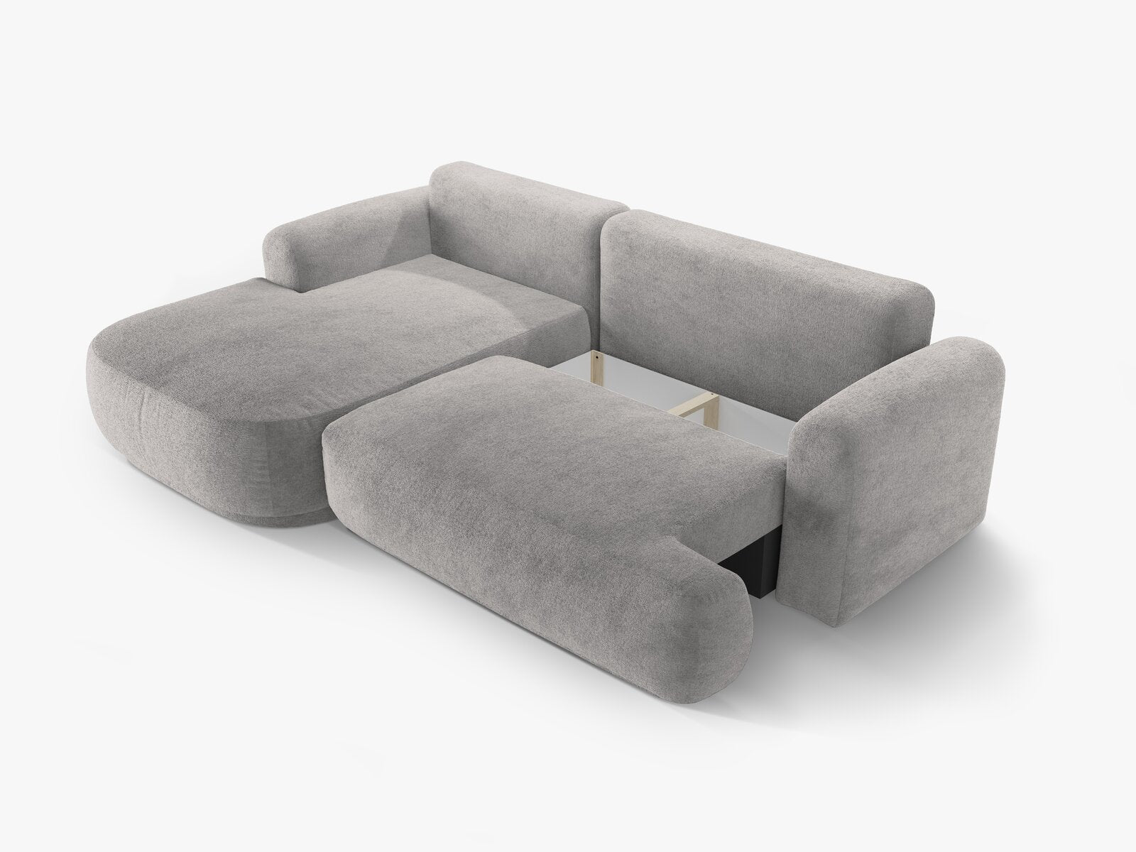 Micadoni Ella Ecksofa mit Bettfunktion und Stauraum Links Strukturierter Stoff Sorella Warmes Grau