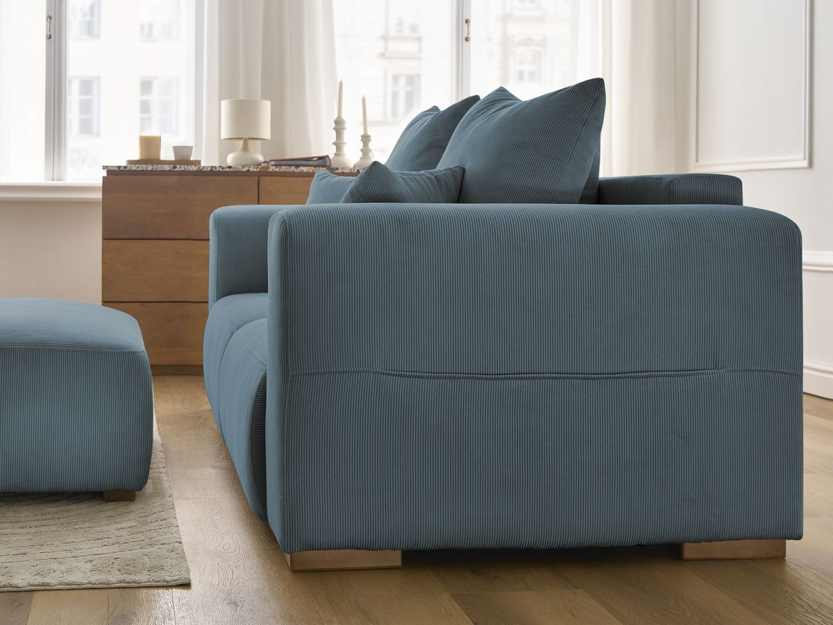 Bobochic Sidonie Sofa 3-Sitzer mit Pouf Cordsamt Dunkelblau