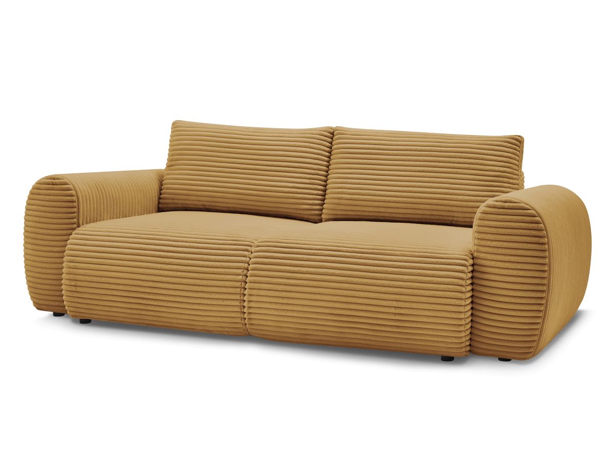 Bobochic Lucien Schlafsofa 3-Sitzer mit Bettkasten Breitcord weich Gelb