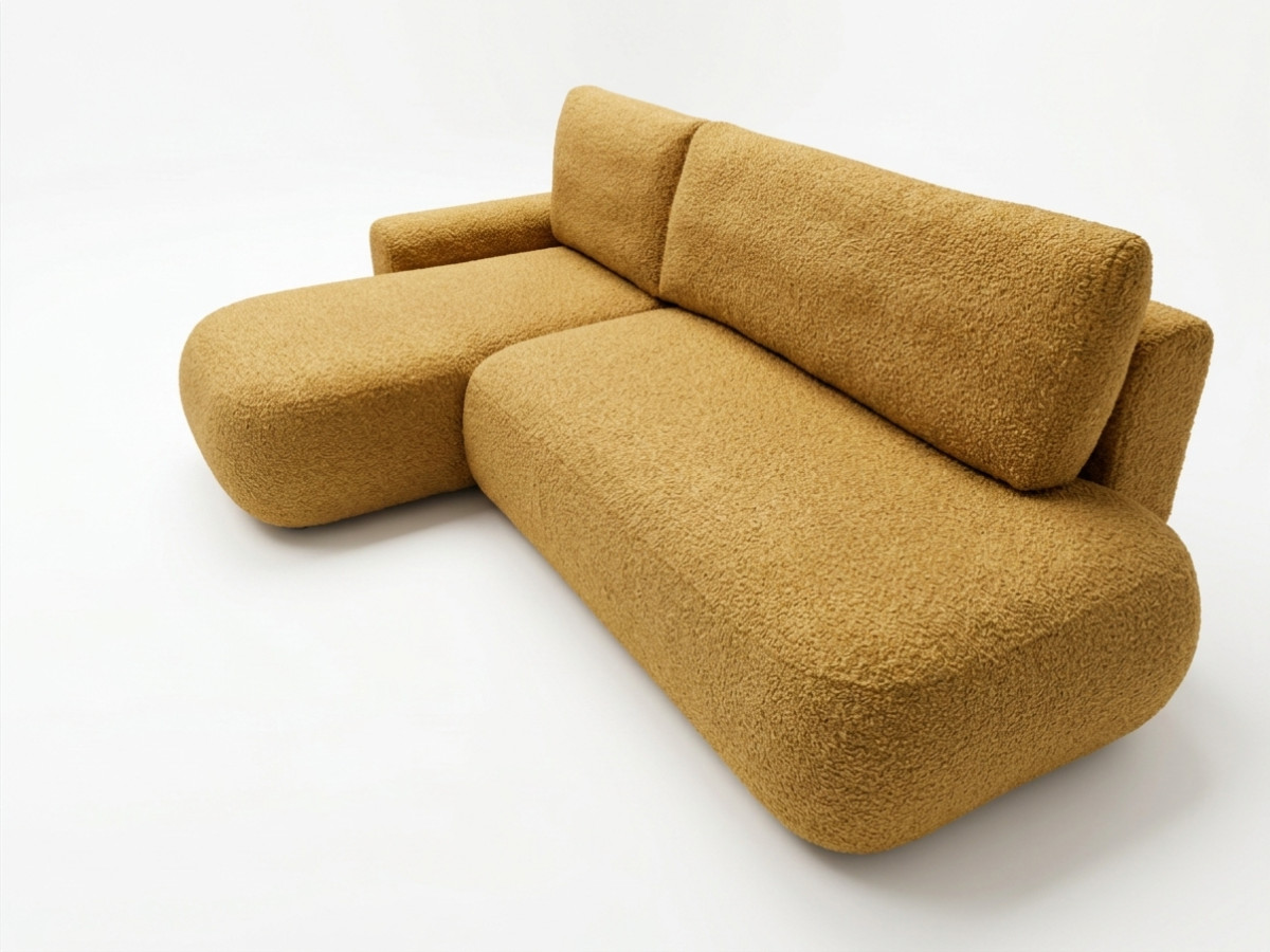 Bobochic Tango Ecksofa mit Schlaffunktion und Bettkasten Bouclé-Stoff Gelb Ecke links