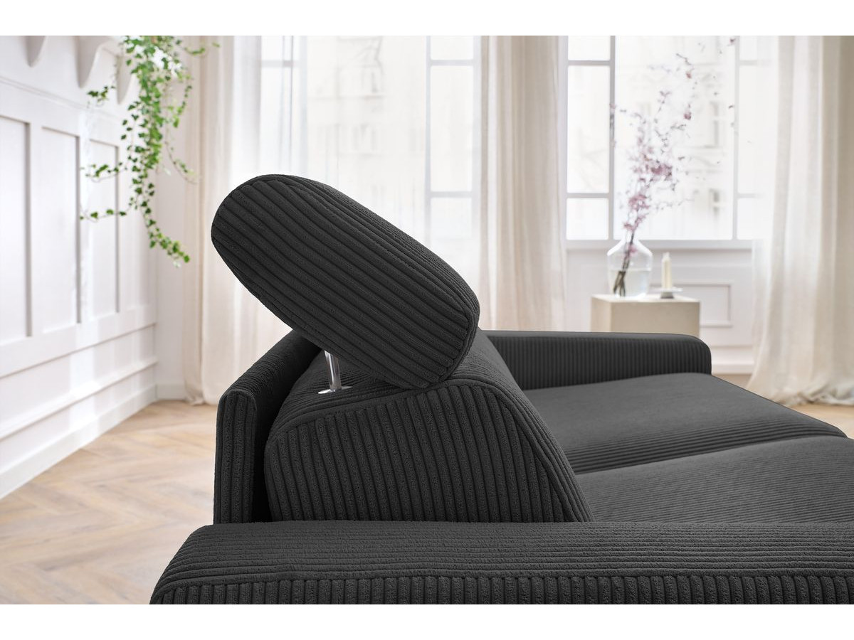 Bobochic Monaco Schlafsofa 3-Sitzer Cordsamt Dunkelgrau, Liegefläche 140 × 190 cm